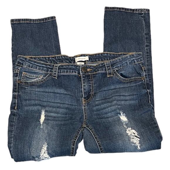 Vintage Blue Asphalt Y2K Jeans Junior 9 Roll Cuff Crop Low Rise Denim Pants - Picture 2 of 5